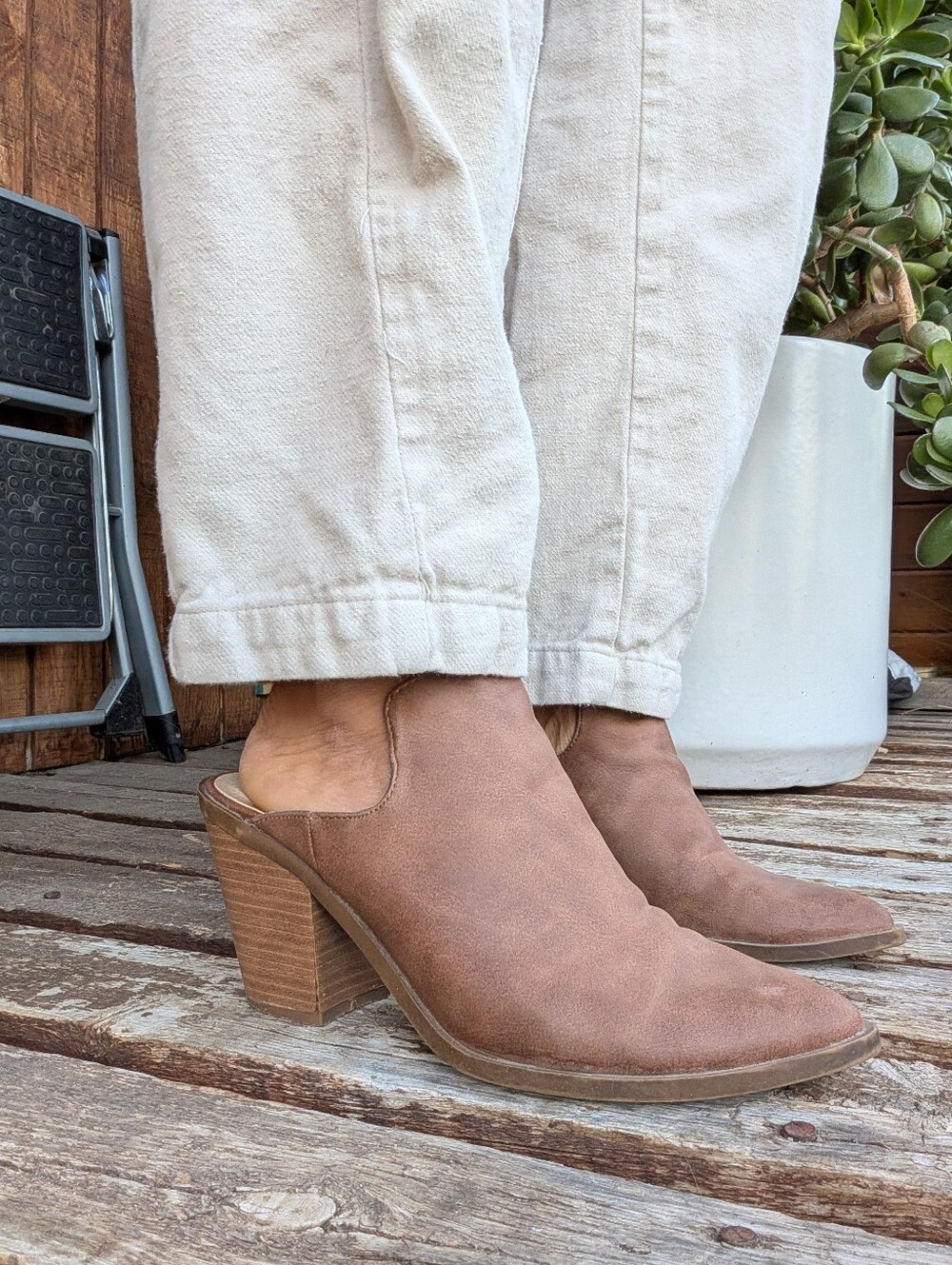Women's Brown Suede Mule Heels - Stylish Slip-On Block Heel